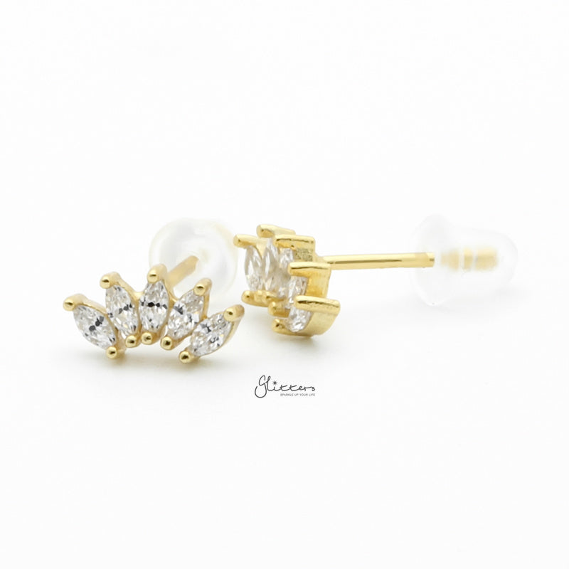 Sterling Silver Five Marquise CZ Stud Earrings - Gold-Cubic Zirconia, earrings, Jewellery, Stud Earrings, Women's Earrings, Women's Jewellery-sse0423-g2_800-Glitters