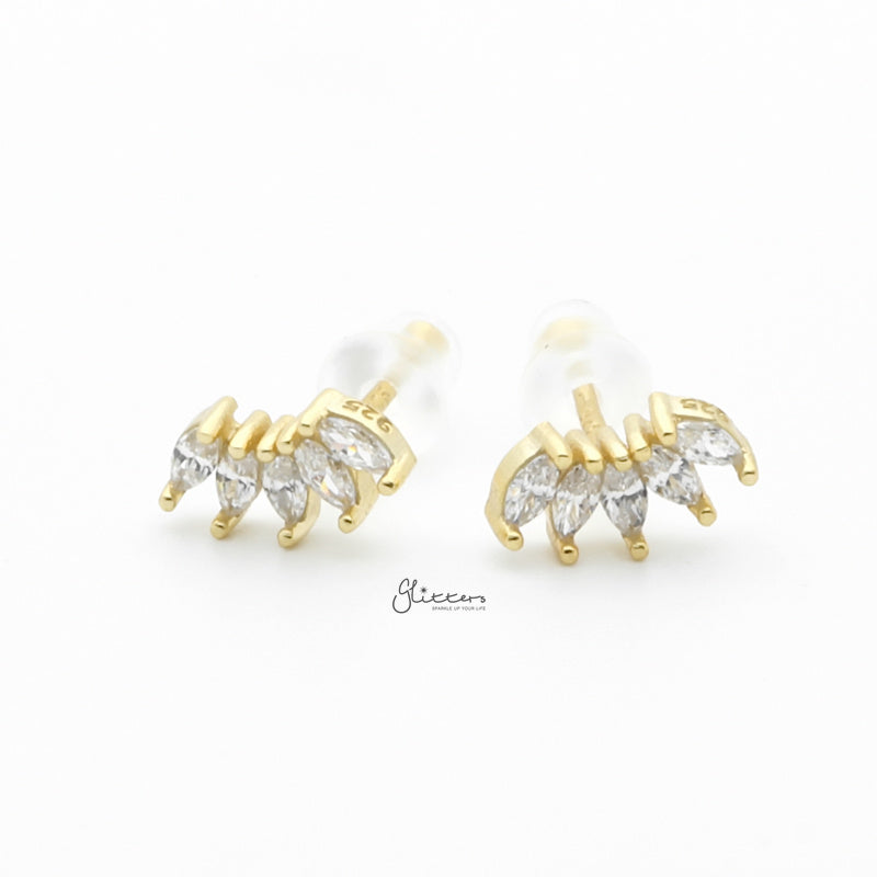 Sterling Silver Five Marquise CZ Stud Earrings - Gold-Cubic Zirconia, earrings, Jewellery, Stud Earrings, Women's Earrings, Women's Jewellery-sse0423-g3_800-Glitters