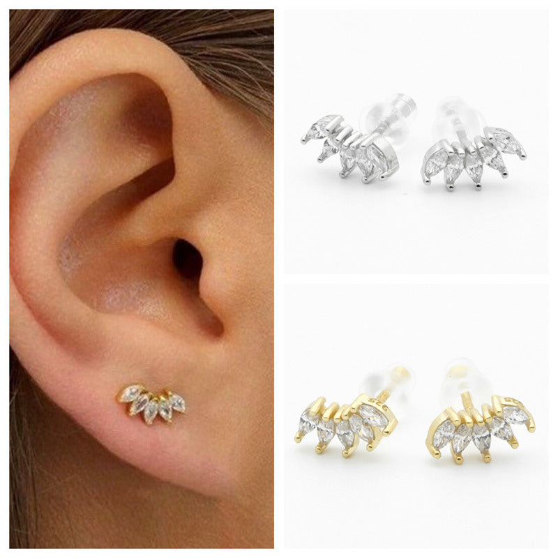 Sterling Silver Five Marquise CZ Stud Earrings - Silver-Cubic Zirconia, earrings, Jewellery, Stud Earrings, Women's Earrings, Women's Jewellery-sse0423-m-Glitters