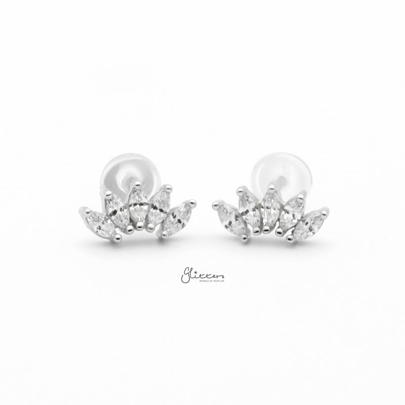 Sterling Silver Five Marquise CZ Stud Earrings - Silver-Cubic Zirconia, earrings, Jewellery, Stud Earrings, Women's Earrings, Women's Jewellery-sse0423-s1_800-Glitters