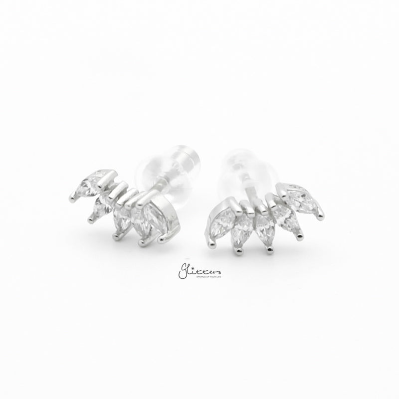 Sterling Silver Five Marquise CZ Stud Earrings - Silver-Cubic Zirconia, earrings, Jewellery, Stud Earrings, Women's Earrings, Women's Jewellery-sse0423-s3_800-Glitters