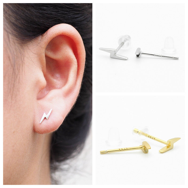 Sterling Silver Lightning Bolt Stud Earrings - Silver-earrings, Jewellery, Stud Earrings, Women's Earrings, Women's Jewellery-sse0424-m_1-Glitters