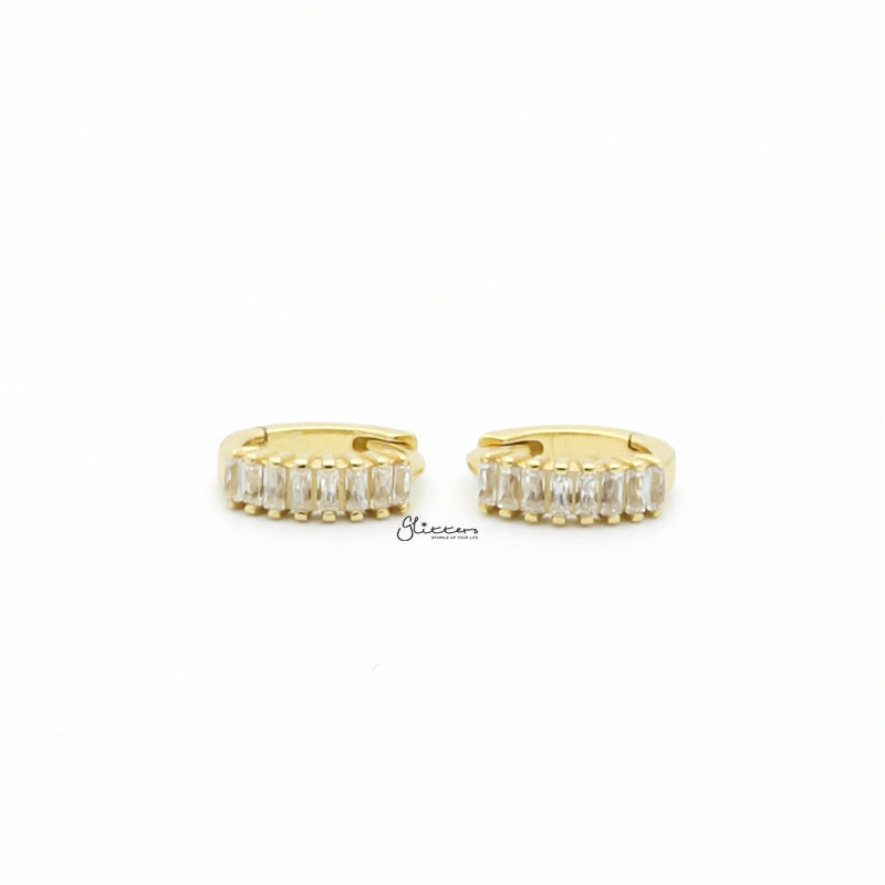 Baguette Cut CZ Huggie Hoop Earrings - Gold-Cubic Zirconia, earrings, Hoop Earrings, Jewellery, Women's Earrings, Women's Jewellery-sse0426-g1_1-Glitters