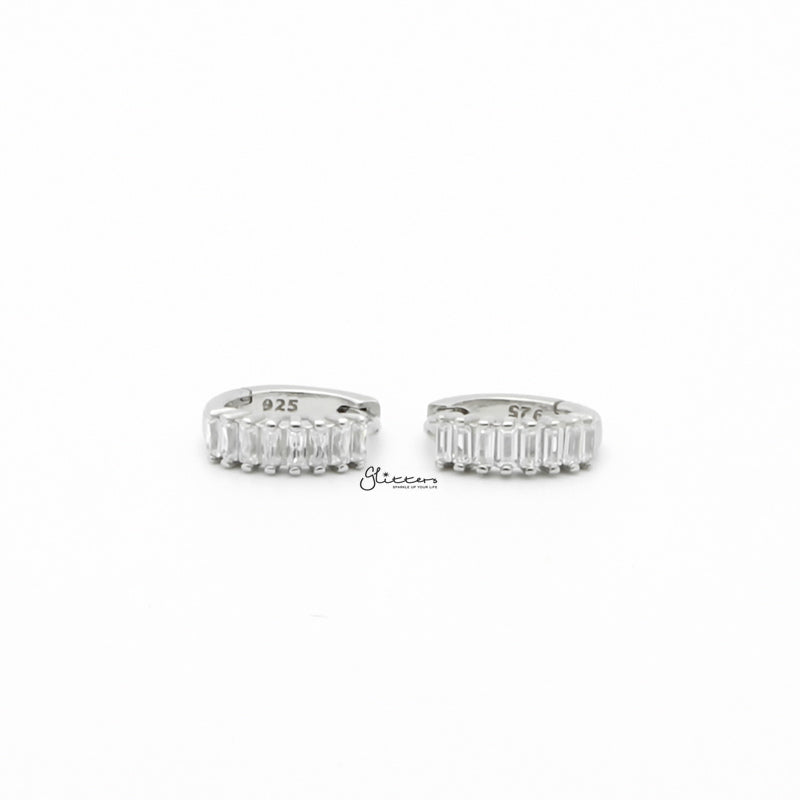 Baguette Cut CZ Huggie Hoop Earrings - Silver-Cubic Zirconia, earrings, Hoop Earrings, Jewellery, Women's Earrings, Women's Jewellery-sse0426-s1_1-Glitters