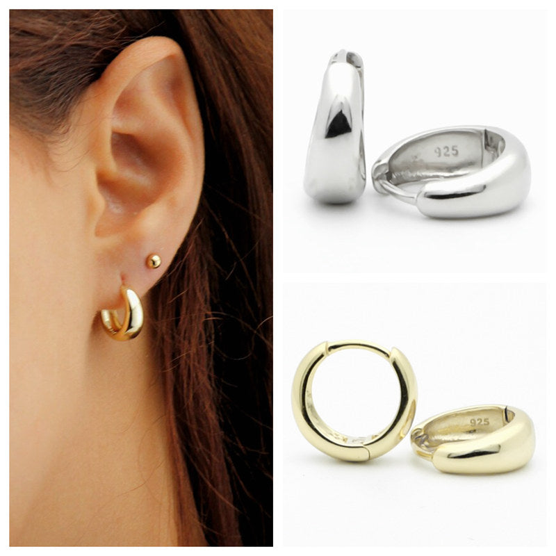 Plain Tapered Huggie Hoop Earrings - Silver-earrings, Hoop Earrings, Jewellery, Women's Earrings, Women's Jewellery-sse0427m-Glitters