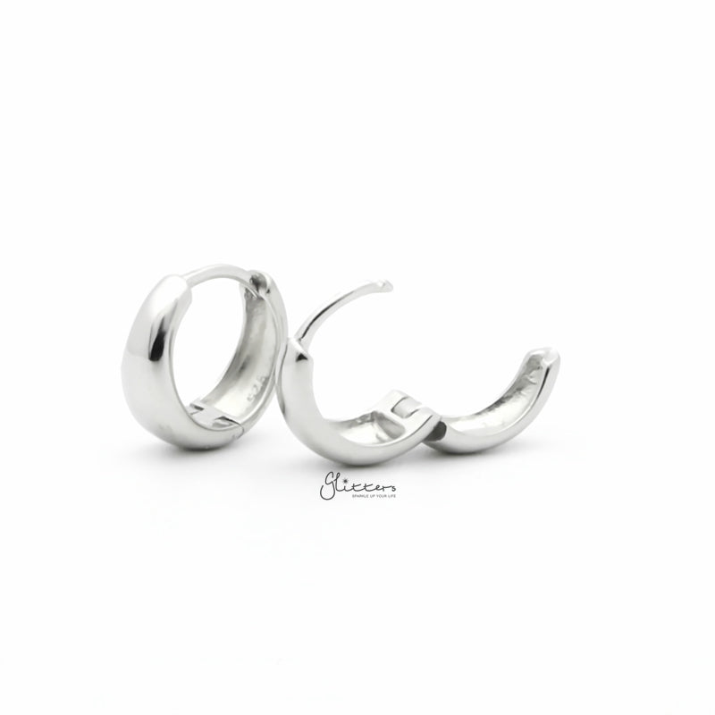 Plain Tapered Huggie Hoop Earrings - Silver-earrings, Hoop Earrings, Jewellery, Women's Earrings, Women's Jewellery-sse0427s3_800-Glitters