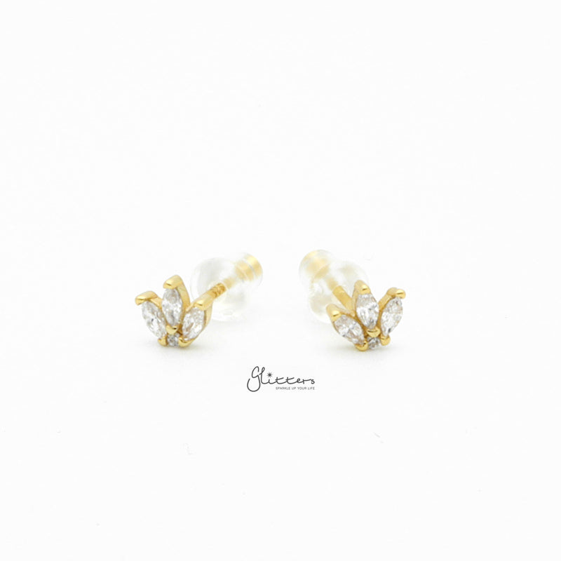 Three Marquise CZ Stud Earrings - Gold-Cubic Zirconia, earrings, Jewellery, Stud Earrings, Women's Earrings, Women's Jewellery-sse0428-g1_800-Glitters