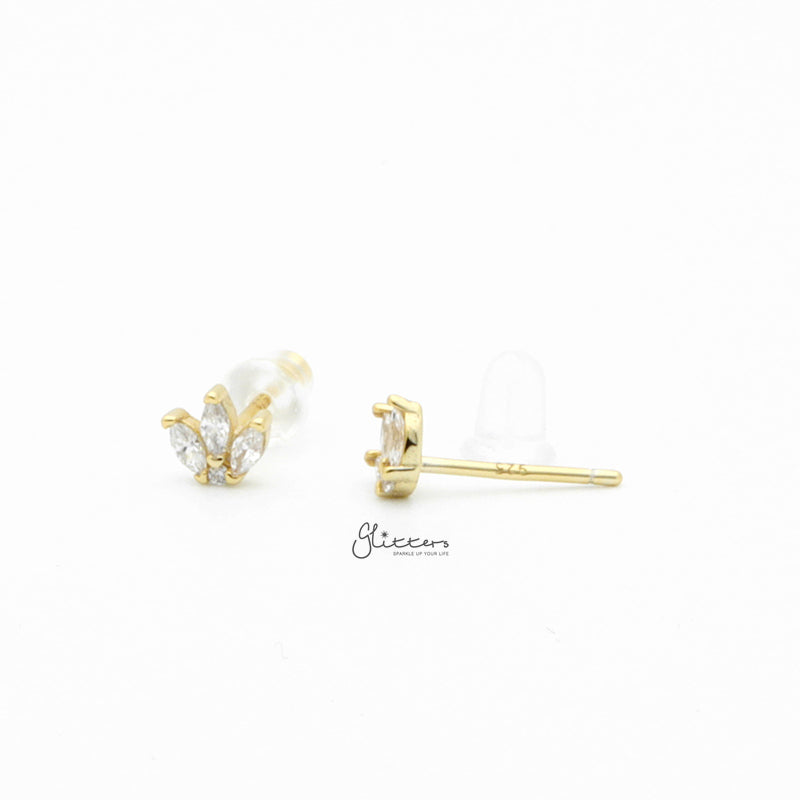 Three Marquise CZ Stud Earrings - Gold-Cubic Zirconia, earrings, Jewellery, Stud Earrings, Women's Earrings, Women's Jewellery-sse0428-g2_800-Glitters