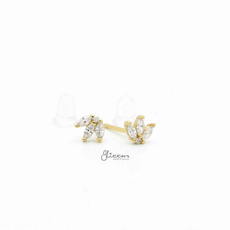Three Marquise CZ Stud Earrings - Gold-Cubic Zirconia, earrings, Jewellery, Stud Earrings, Women's Earrings, Women's Jewellery-sse0428-g3_800-Glitters