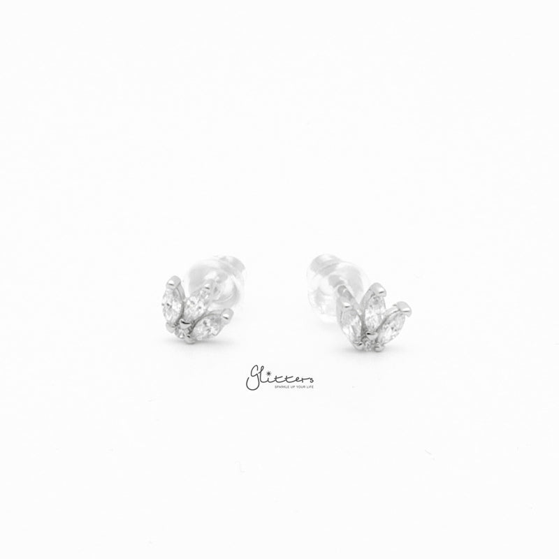 Three Marquise CZ Stud Earrings - Silver-Cubic Zirconia, earrings, Jewellery, Stud Earrings, Women's Earrings, Women's Jewellery-sse0428-s1_800-Glitters