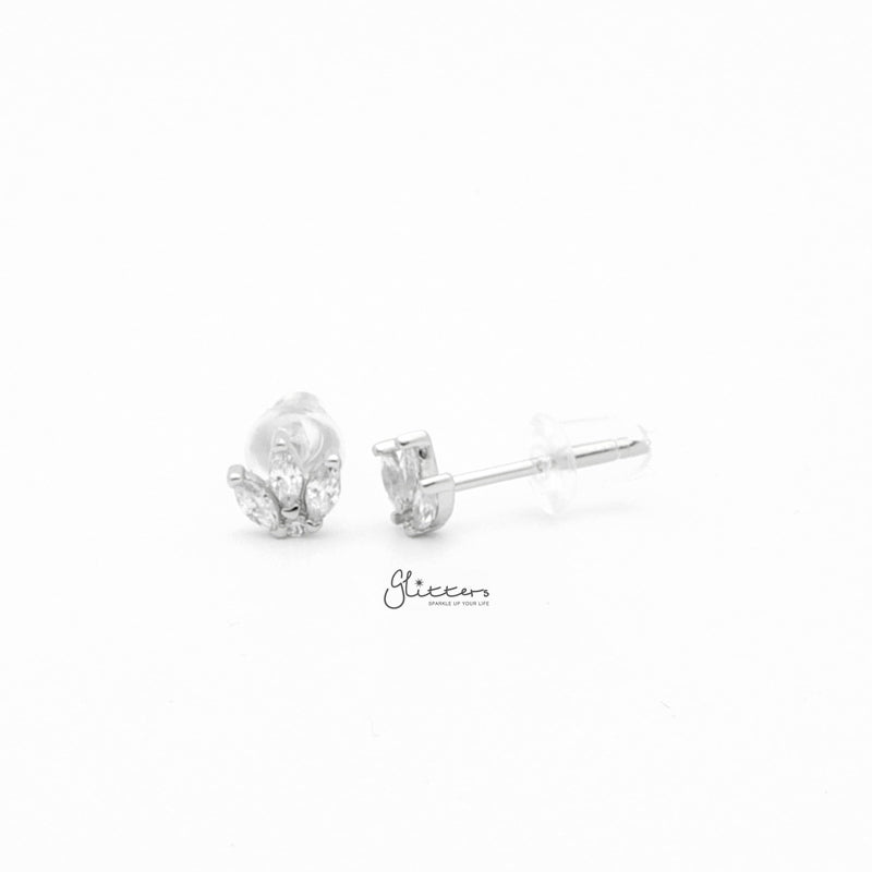 Three Marquise CZ Stud Earrings - Silver-Cubic Zirconia, earrings, Jewellery, Stud Earrings, Women's Earrings, Women's Jewellery-sse0428-s2_800-Glitters