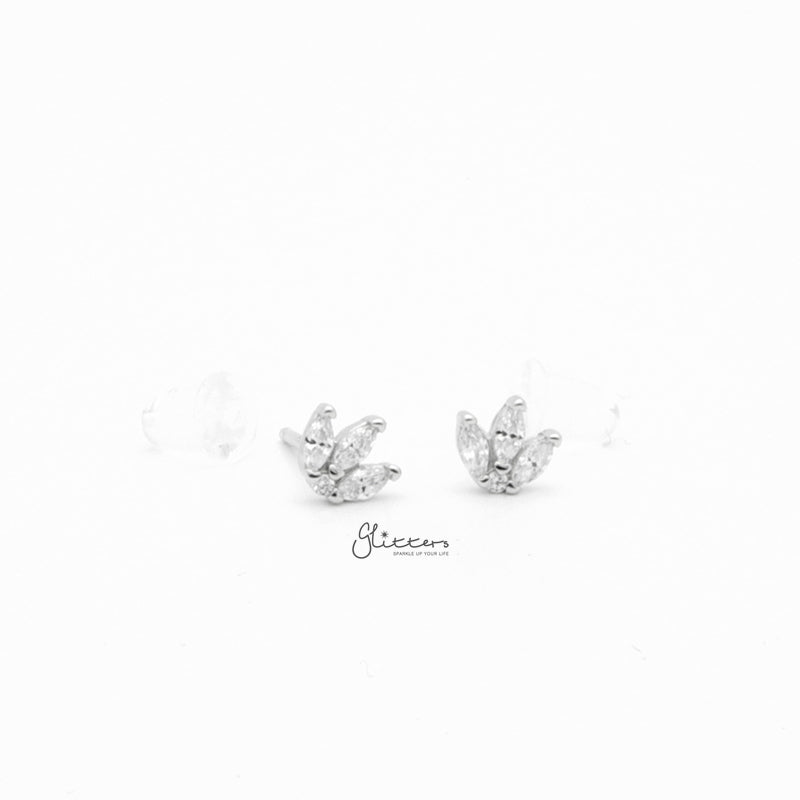 Three Marquise CZ Stud Earrings - Silver-Cubic Zirconia, earrings, Jewellery, Stud Earrings, Women's Earrings, Women's Jewellery-sse0428-s3_800-Glitters