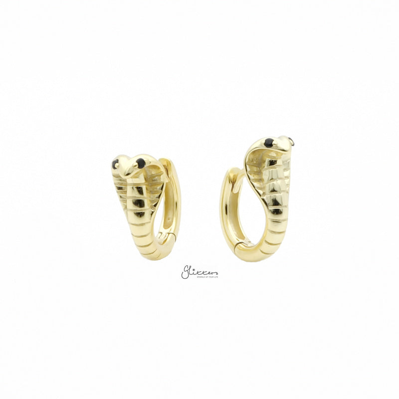 Cobra Huggie Hoop Earrings - Gold-Cubic Zirconia, earrings, Hoop Earrings, Jewellery, Women's Earrings, Women's Jewellery-sse0429-g1_800-Glitters