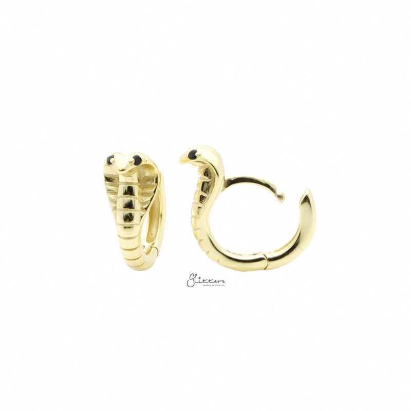 Cobra Huggie Hoop Earrings - Gold-Cubic Zirconia, earrings, Hoop Earrings, Jewellery, Women's Earrings, Women's Jewellery-sse0429-g2_800-Glitters