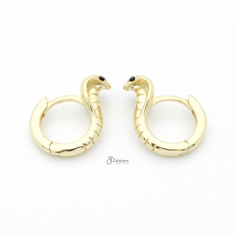 Cobra Huggie Hoop Earrings - Gold-Cubic Zirconia, earrings, Hoop Earrings, Jewellery, Women's Earrings, Women's Jewellery-sse0429-g4_800-Glitters