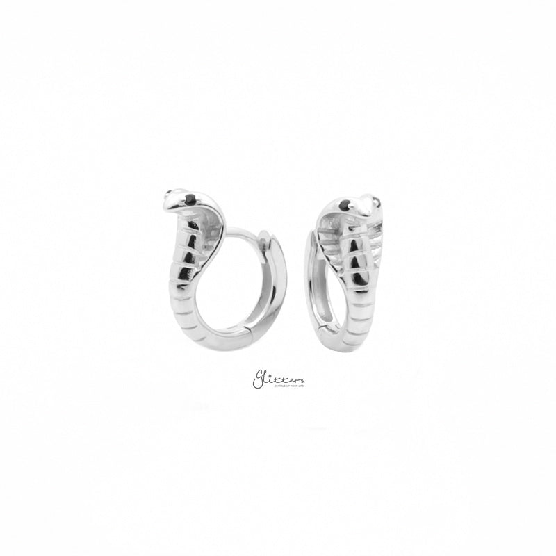 Cobra Huggie Hoop Earrings - Silver-Cubic Zirconia, earrings, Hoop Earrings, Jewellery, Women's Earrings, Women's Jewellery-sse0429-s2_800-Glitters