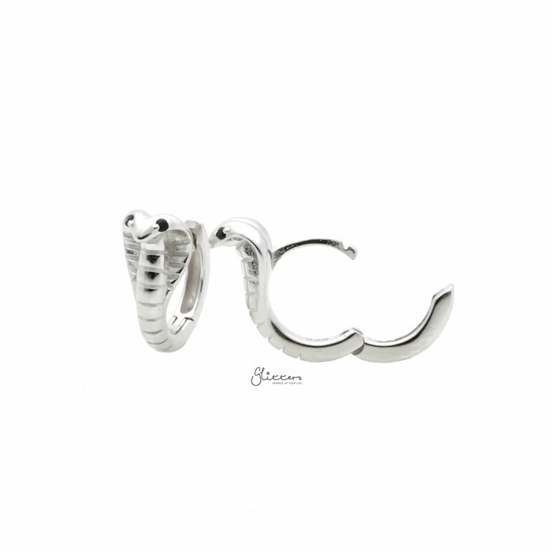Cobra Huggie Hoop Earrings - Silver-Cubic Zirconia, earrings, Hoop Earrings, Jewellery, Women's Earrings, Women's Jewellery-sse0429-s3_800-Glitters