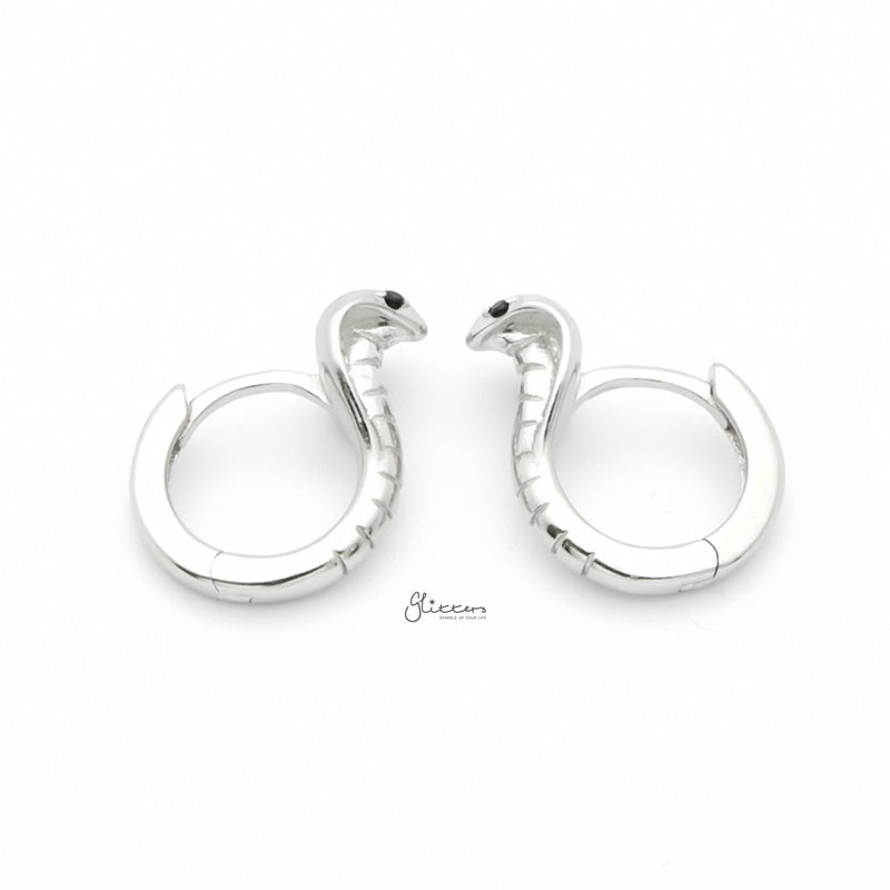 Cobra Huggie Hoop Earrings - Silver-Cubic Zirconia, earrings, Hoop Earrings, Jewellery, Women's Earrings, Women's Jewellery-sse0429-s4_800-Glitters
