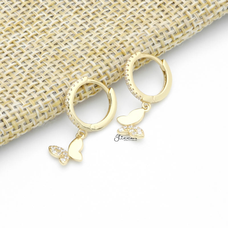 Butterfly Charm Huggie Hoop Earrings - Gold-Cubic Zirconia, earrings, Hoop Earrings, Jewellery, Women's Earrings, Women's Jewellery-sse0430-g2_1-Glitters