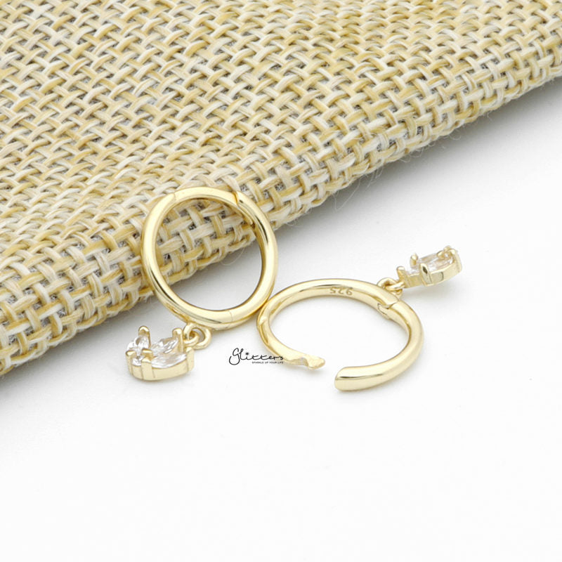 Three Marquise CZ Charm Huggie Hoop Earrings - Gold-Cubic Zirconia, earrings, Hoop Earrings, Jewellery, Women's Earrings, Women's Jewellery-sse0431-g3_1-Glitters