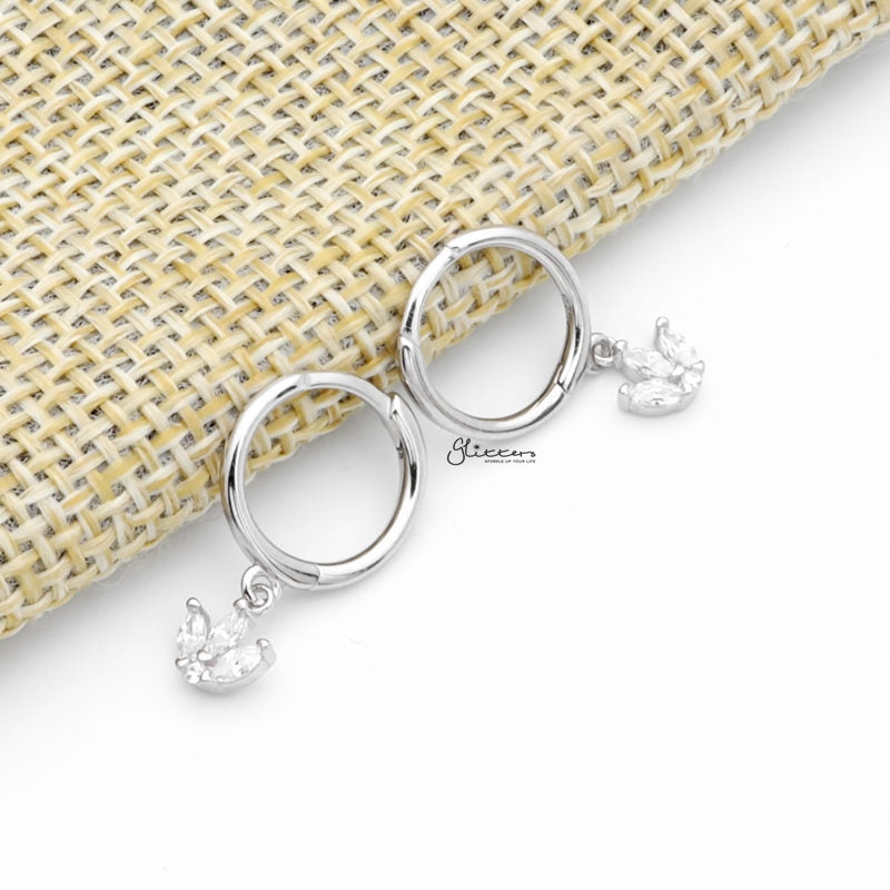 Three Marquise CZ Charm Huggie Hoop Earrings - Silver-Cubic Zirconia, earrings, Hoop Earrings, Jewellery, Women's Earrings, Women's Jewellery-sse0431-s4_1-Glitters