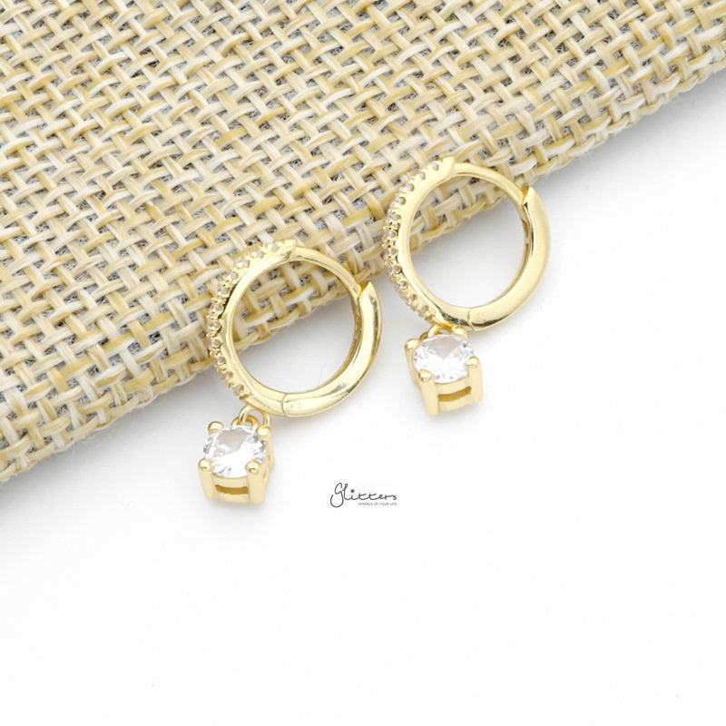 Round CZ Charm Huggie Hoop Earrings - Gold-Cubic Zirconia, earrings, Hoop Earrings, Jewellery, Women's Earrings, Women's Jewellery-sse0432-g1_800-Glitters