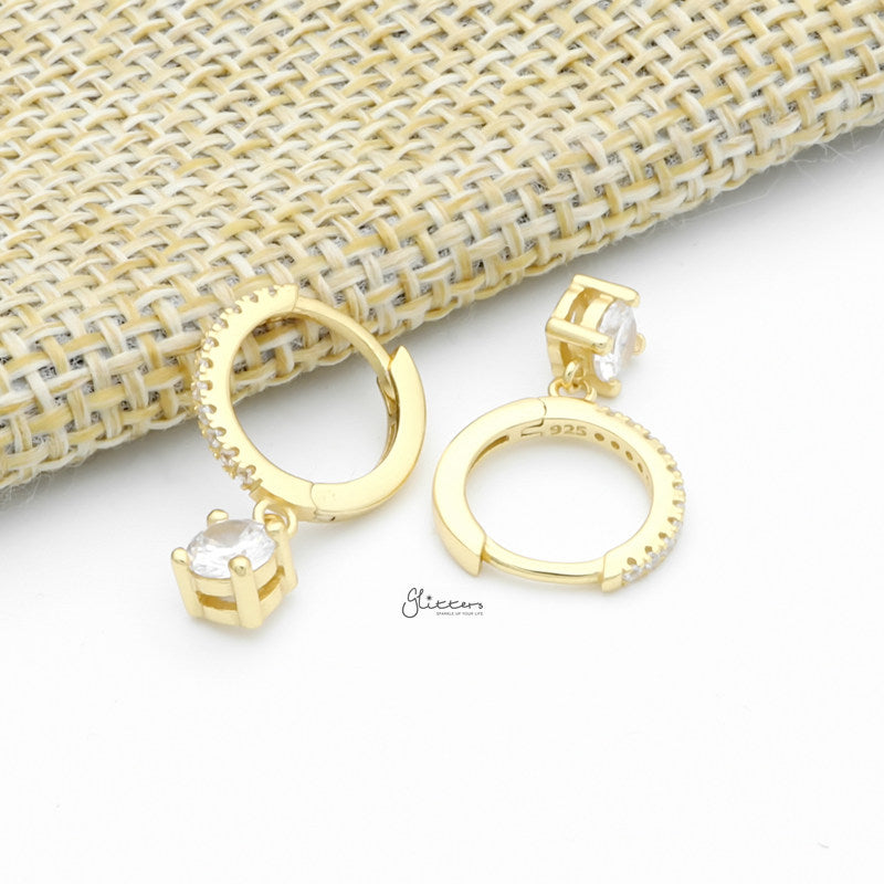 Round CZ Charm Huggie Hoop Earrings - Gold-Cubic Zirconia, earrings, Hoop Earrings, Jewellery, Women's Earrings, Women's Jewellery-sse0432-g2_800-Glitters