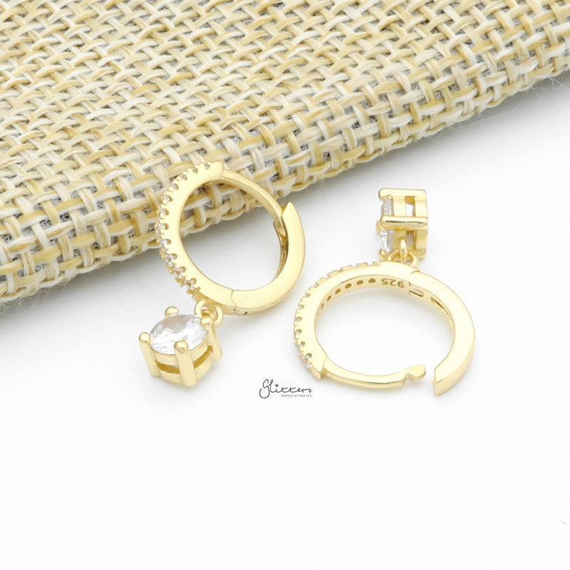 Round CZ Charm Huggie Hoop Earrings - Gold-Cubic Zirconia, earrings, Hoop Earrings, Jewellery, Women's Earrings, Women's Jewellery-sse0432-g3_800-Glitters