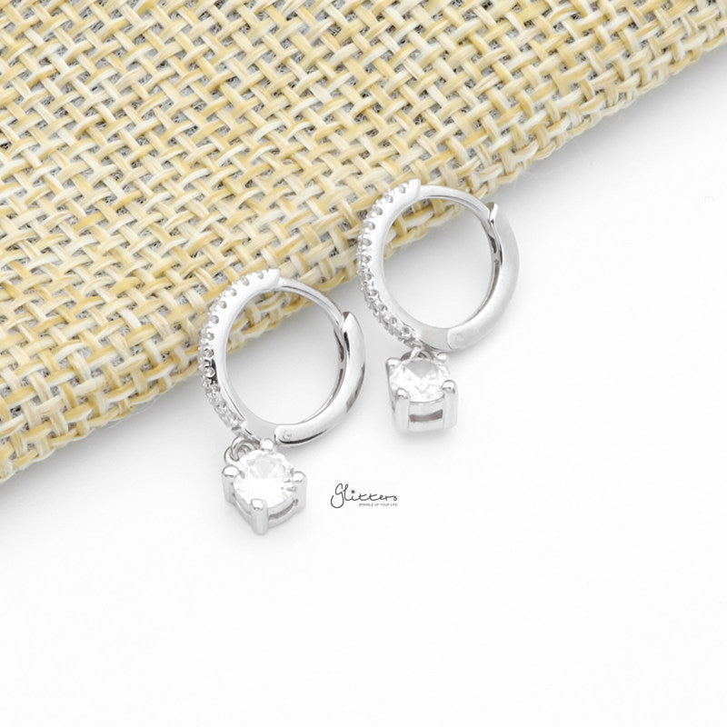 Round CZ Charm Huggie Hoop Earrings - Silver-Cubic Zirconia, earrings, Hoop Earrings, Jewellery, Women's Earrings, Women's Jewellery-sse0432-s1_800-Glitters