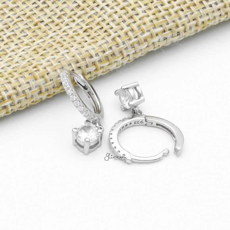 Round CZ Charm Huggie Hoop Earrings - Silver-Cubic Zirconia, earrings, Hoop Earrings, Jewellery, Women's Earrings, Women's Jewellery-sse0432-s2_800-Glitters