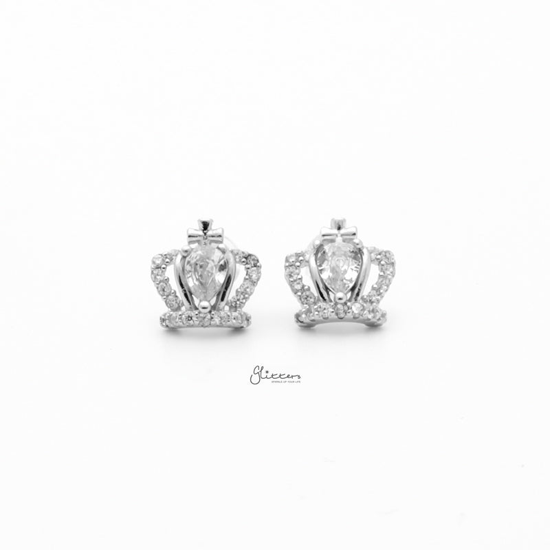 Sterling Silver Crown Stud Earrings - Silver-Cubic Zirconia, earrings, Jewellery, Stud Earrings, Women's Earrings, Women's Jewellery-sse0433-s1_800-Glitters