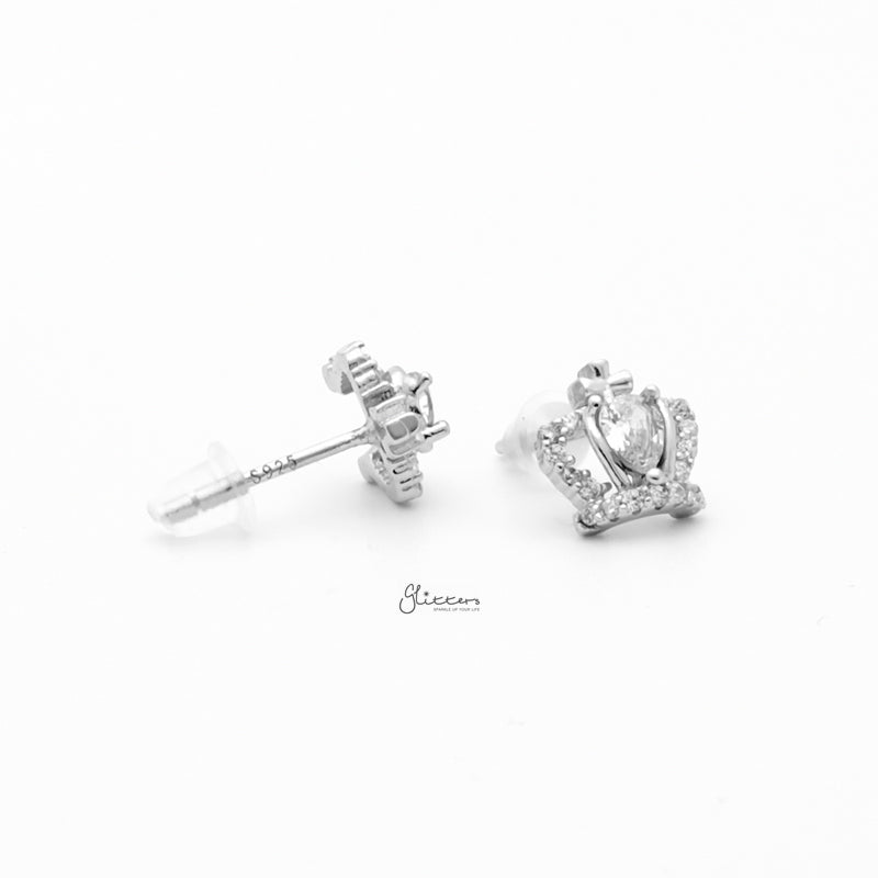 Sterling Silver Crown Stud Earrings - Silver-Cubic Zirconia, earrings, Jewellery, Stud Earrings, Women's Earrings, Women's Jewellery-sse0433-s2_800-Glitters