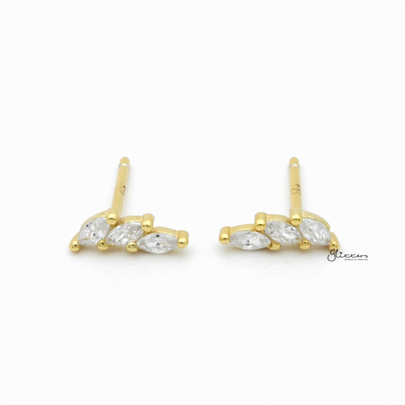 Triple Marquise CZ Stud Earrings - Gold-Cubic Zirconia, earrings, Jewellery, Stud Earrings, Women's Earrings, Women's Jewellery-sse0434-g1_1-Glitters
