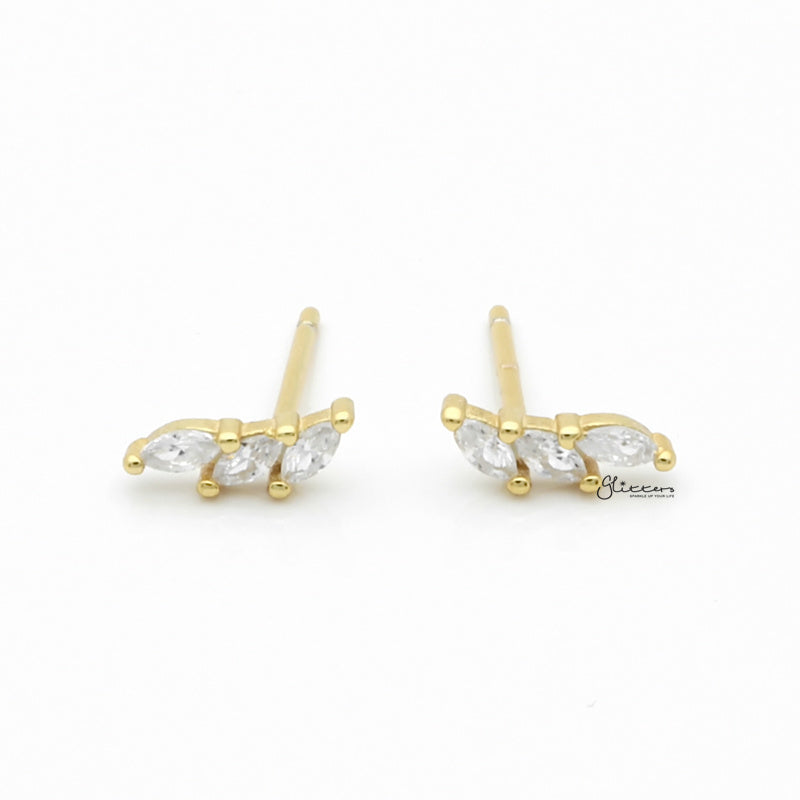 Triple Marquise CZ Stud Earrings - Gold-Cubic Zirconia, earrings, Jewellery, Stud Earrings, Women's Earrings, Women's Jewellery-sse0434-g2_1-Glitters