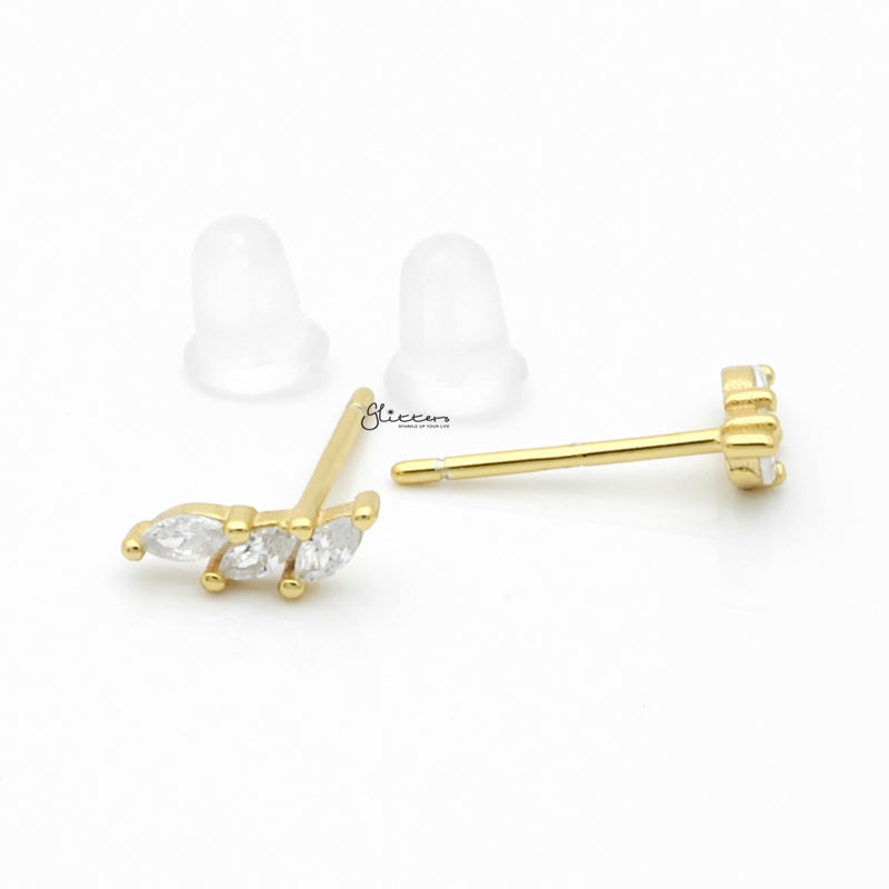 Triple Marquise CZ Stud Earrings - Gold-Cubic Zirconia, earrings, Jewellery, Stud Earrings, Women's Earrings, Women's Jewellery-sse0434-g4_1-Glitters