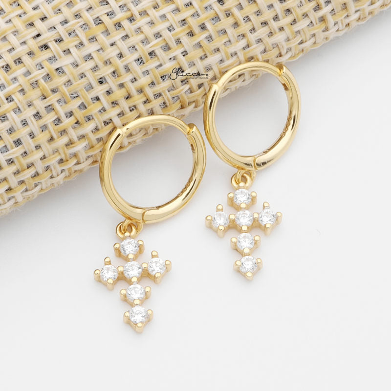 CZ Cross Charm Huggie Hoop Earrings - Gold-Cubic Zirconia, earrings, Hoop Earrings, Jewellery, Women's Earrings, Women's Jewellery-sse0436-g1_800-Glitters