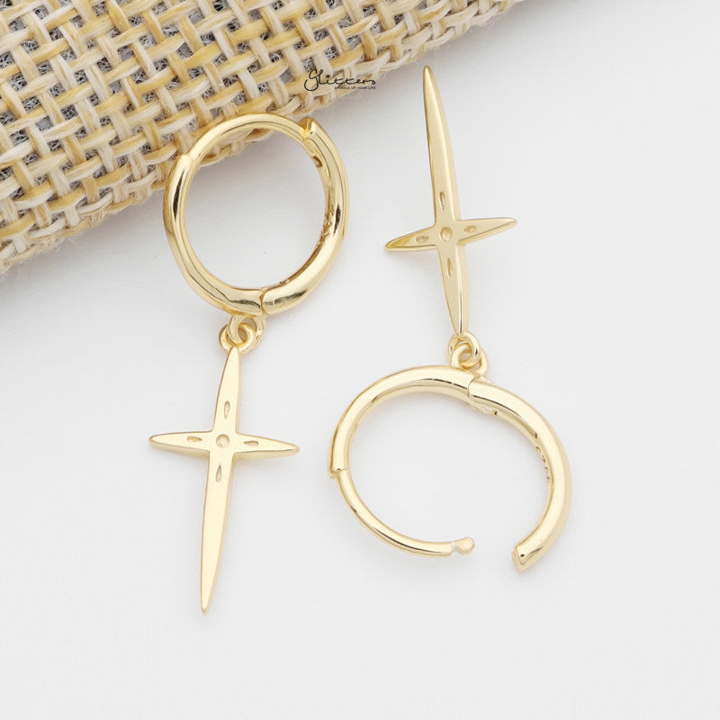 Sterling Silver Cross Charm Huggie Hoop Earrings - Gold-earrings, Hoop Earrings, Jewellery, Women's Earrings, Women's Jewellery-sse0437-g3_800-Glitters