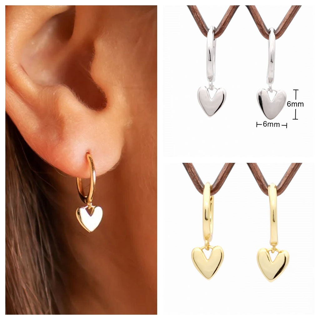 Sterling Silver Dangle Heart Huggie Hoop Earrings-earrings, Hoop Earrings, Jewellery, Women's Earrings, Women's Jewellery-sse0439-m1_New-Glitters