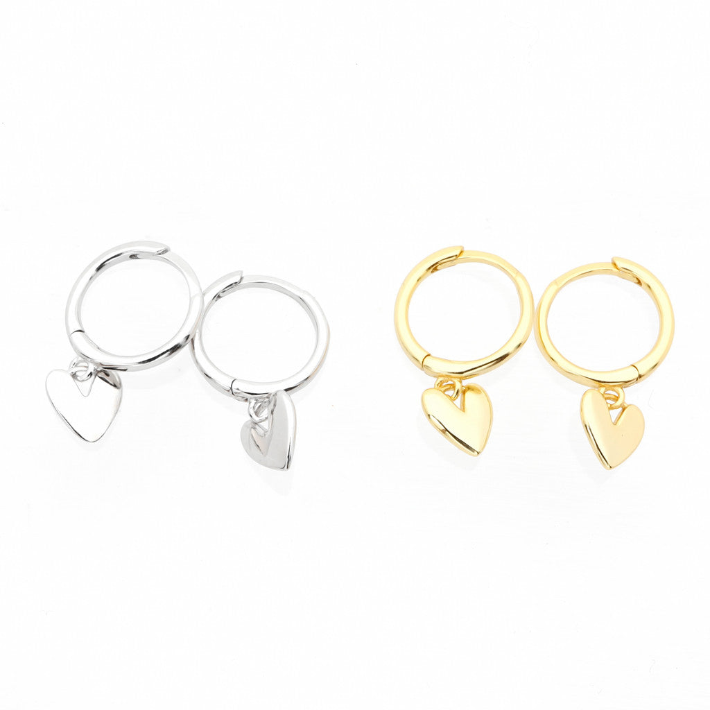 Sterling Silver Dangle Heart Huggie Hoop Earrings-earrings, Hoop Earrings, Jewellery, Women's Earrings, Women's Jewellery-sse0439_1-Glitters