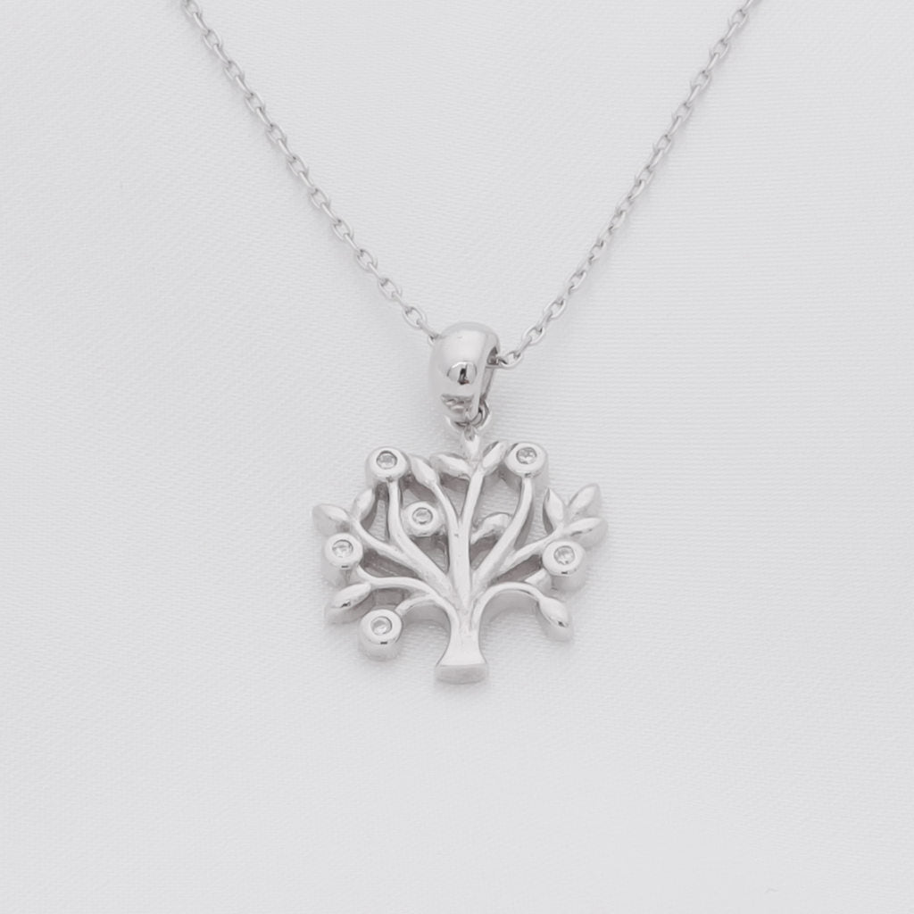 Tree of Life Sterling Silver Necklace-Cubic Zirconia, Jewellery, Necklaces, New, Sterling Silver Necklaces, Women's Jewellery, Women's Necklace-ssp0074-1_1-Glitters