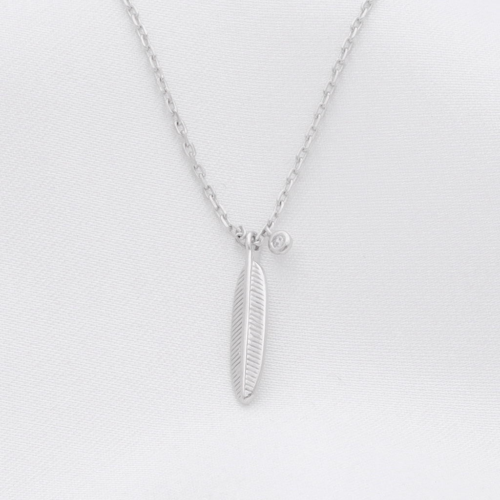 Feather Sterling Silver Necklace-Cubic Zirconia, Jewellery, Necklaces, New, Sterling Silver Necklaces, Women's Jewellery, Women's Necklace-ssp0085-1_1-Glitters