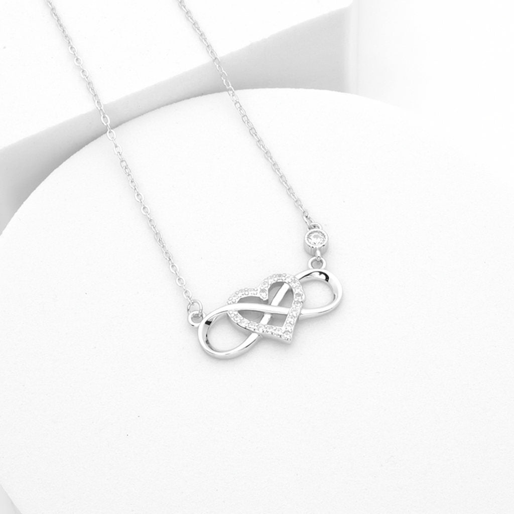 Sterling Silver Infinity with C.Z Heart Necklace - Silver-Cubic Zirconia, Jewellery, Necklaces, New, Sterling Silver Necklaces, Women's Jewellery, Women's Necklace-ssp0177-3_1-Glitters