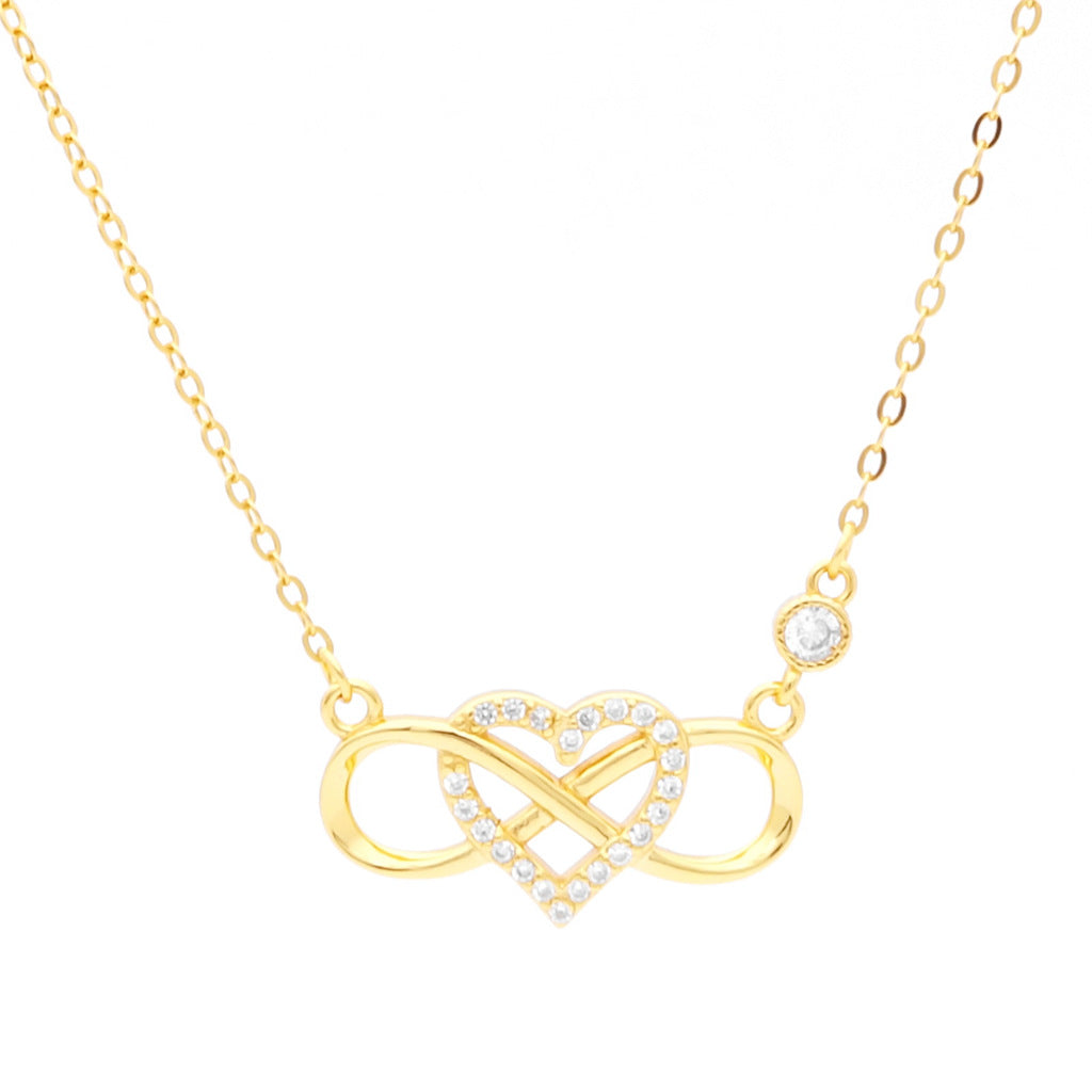 Sterling Silver Infinity with C.Z Heart Necklace - Gold-Cubic Zirconia, Jewellery, Necklaces, New, Sterling Silver Necklaces, Women's Jewellery, Women's Necklace-ssp0177-g1_1-Glitters
