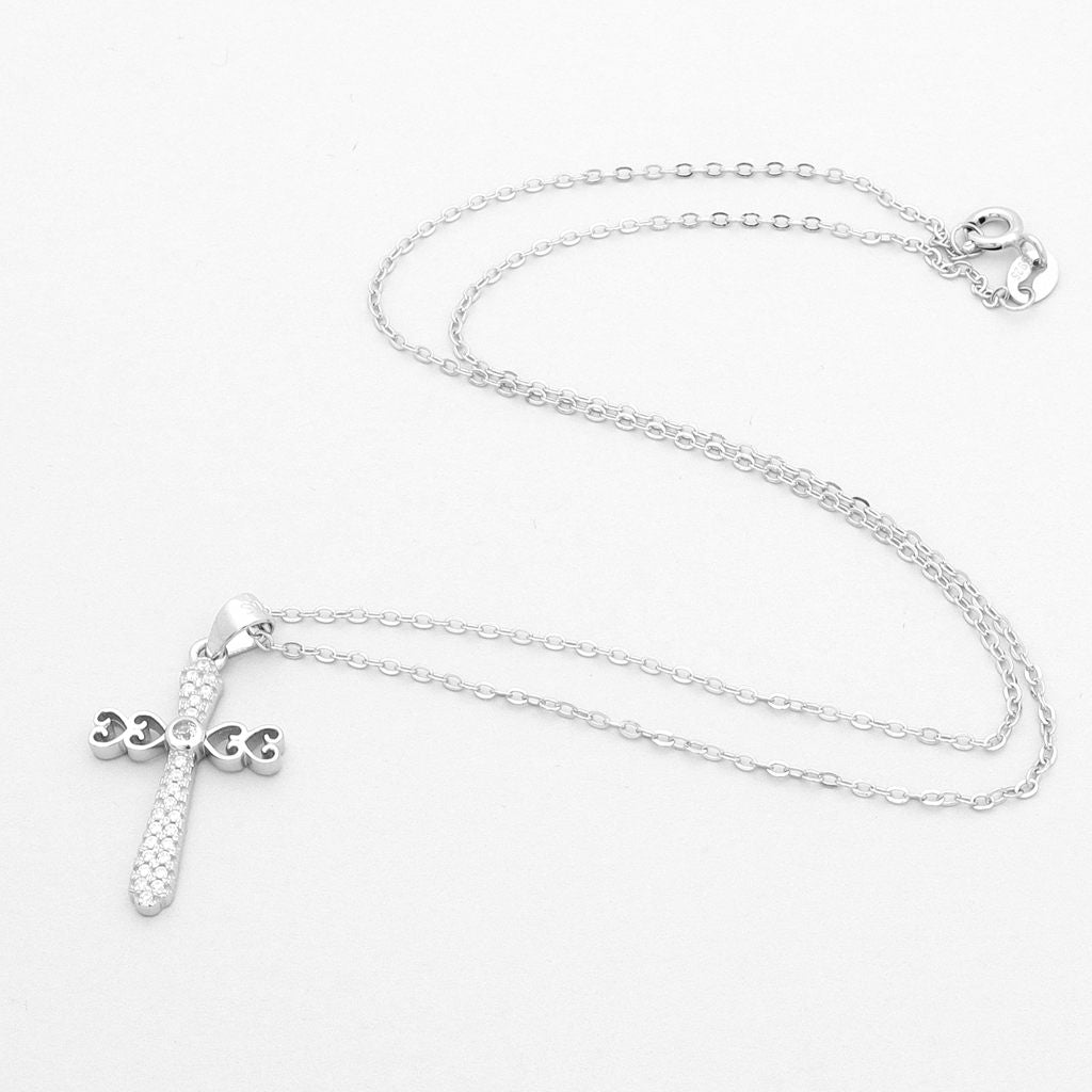 Sterling Silver Cross Necklace-Cubic Zirconia, Jewellery, Necklaces, New, Sterling Silver Necklaces, Women's Jewellery, Women's Necklace-ssp0179-2_1-Glitters