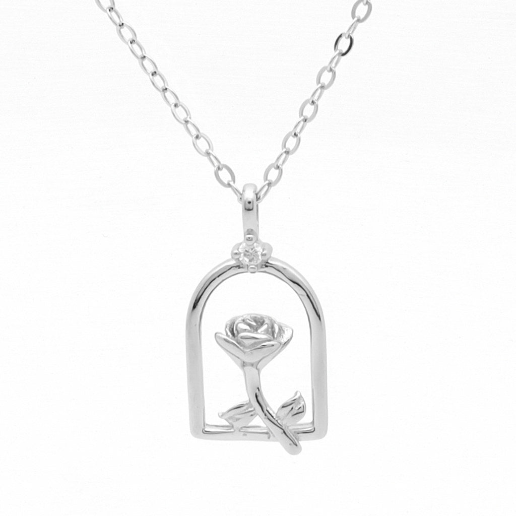 Sterling Silver Rose Necklace-Cubic Zirconia, Jewellery, Necklaces, New, Sterling Silver Necklaces, Women's Jewellery, Women's Necklace-ssp0181-s1_1-Glitters