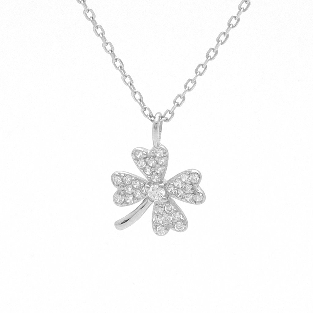 Sterling Silver Four-Leaf Clover Necklace-Cubic Zirconia, Jewellery, Necklaces, New, Sterling Silver Necklaces, Women's Jewellery, Women's Necklace-ssp0182-s1_1-Glitters