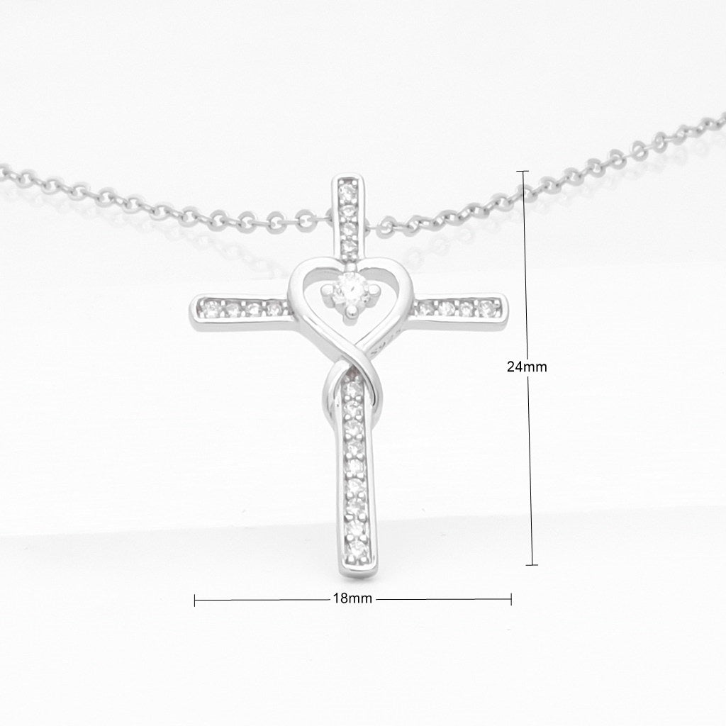 CZ Paved Cross with Heart Sterling Silver Necklace-Cubic Zirconia, Jewellery, Necklaces, New, Sterling Silver Necklaces, Women's Jewellery, Women's Necklace-ssp0193-3_1_New-Glitters