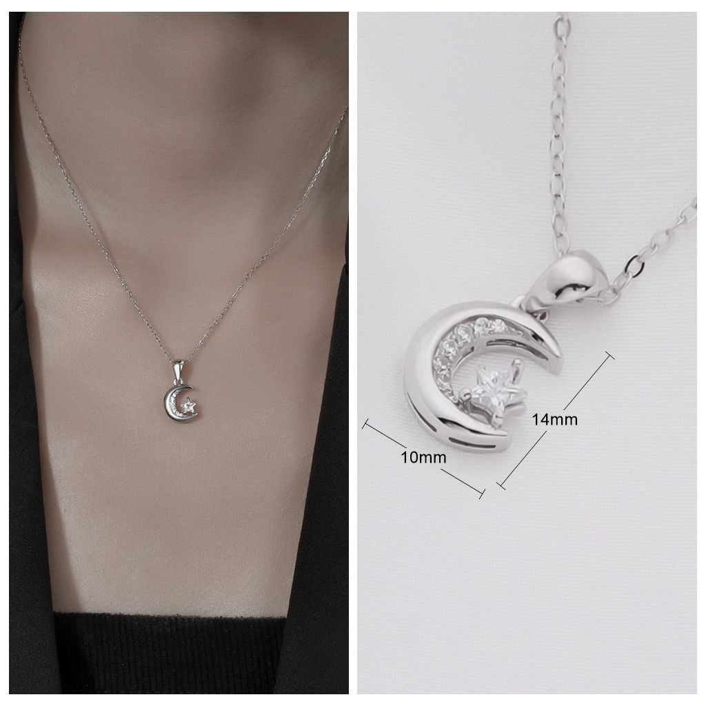 Moon and CZ Star Sterling Silver Necklace | Glitters