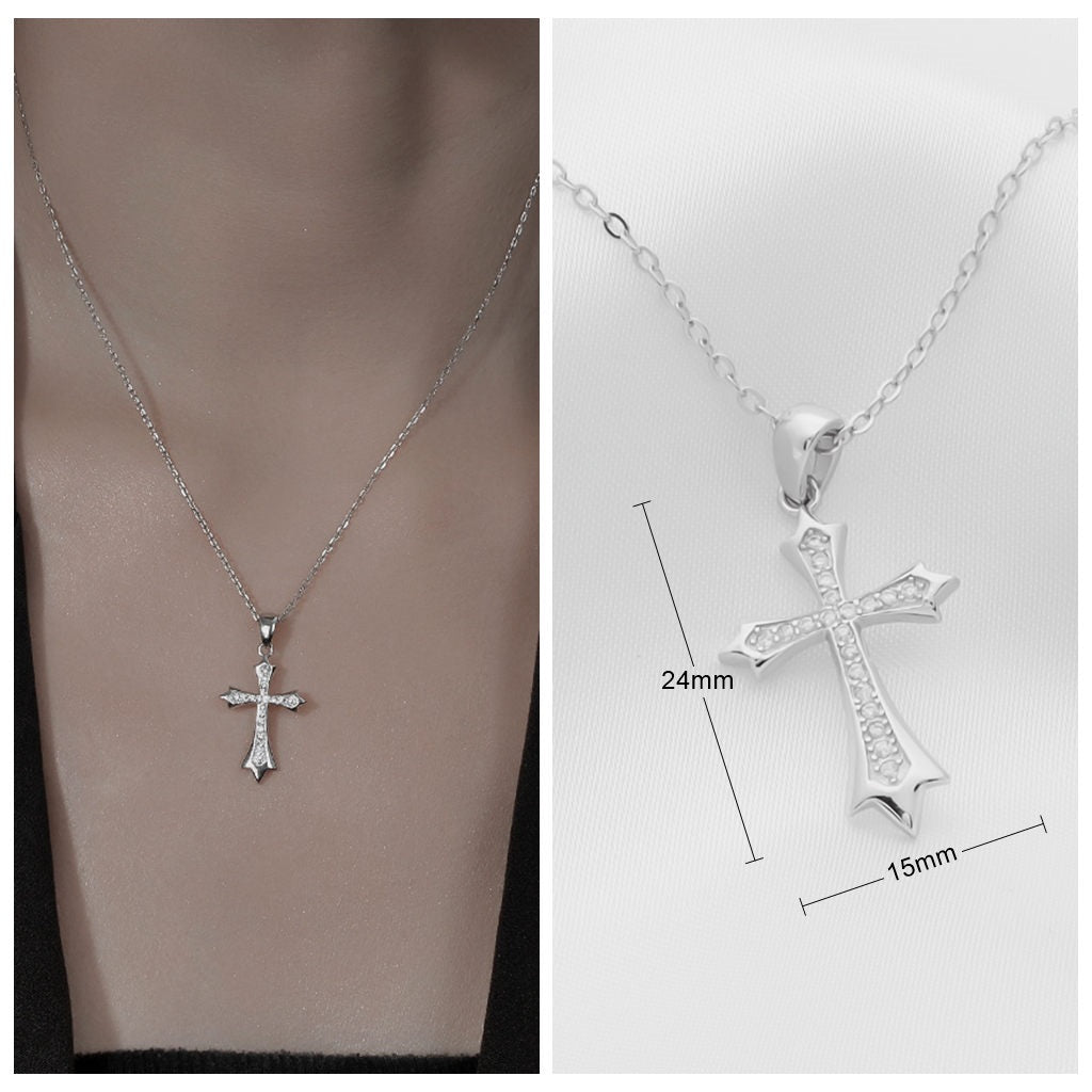 CZ Paved Cross Sterling Silver Necklace-Cubic Zirconia, Jewellery, Necklaces, New, Sterling Silver Necklaces, Women's Jewellery, Women's Necklace-ssp0195-4_1_1_New-Glitters