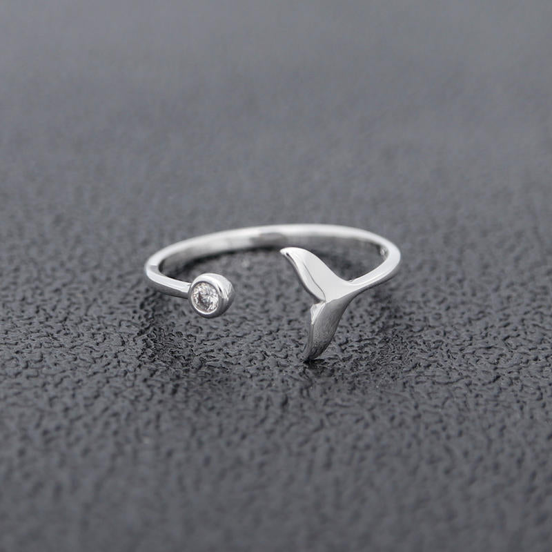 Sterling Silver Whale Tail with CZ Ring-Cubic Zirconia, Jewellery, Rings, Sterling Silver Rings, Women's Jewellery, Women's Rings-ssr0049-3_800-Glitters